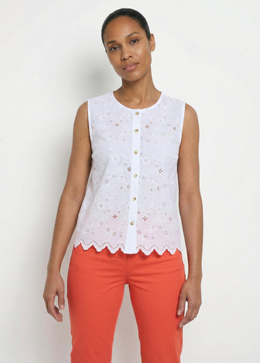 Débardeur boutonné broderie anglaise coton Blanc