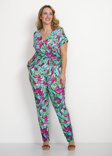 Combinaison pantalon maille extensible Vert/Fuchsia