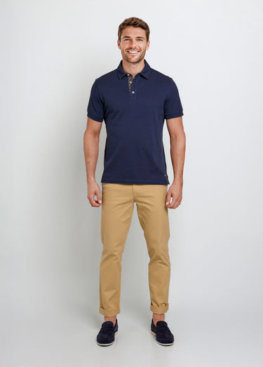 Polo en maille piquée à manches courtes Marine