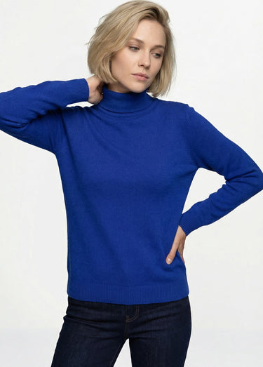 Pull doux col roulé manches longues Bleu