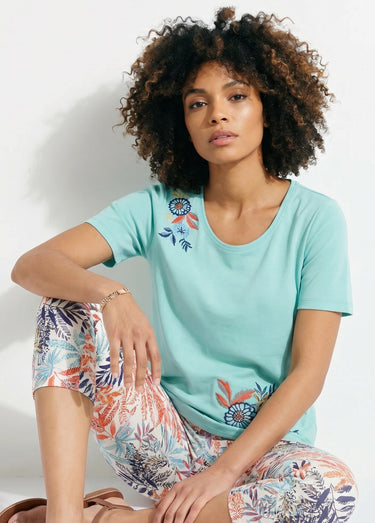 T-shirt manches courtes brodé ou imprimé Uni vert d'eau