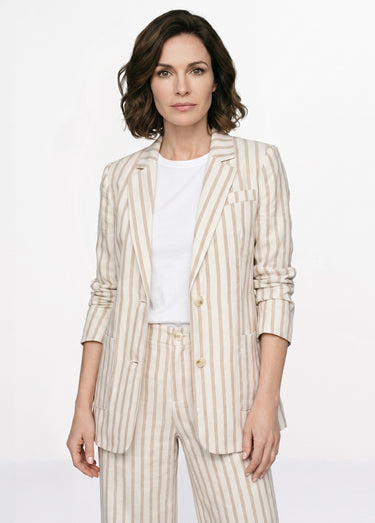 Veste col tailleur, rayures  métallisées Beige/Ecru