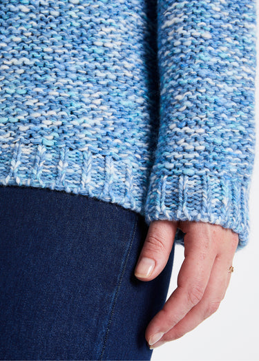 Pull mouliné col rond avec laine et alpaga Bleu / Écru