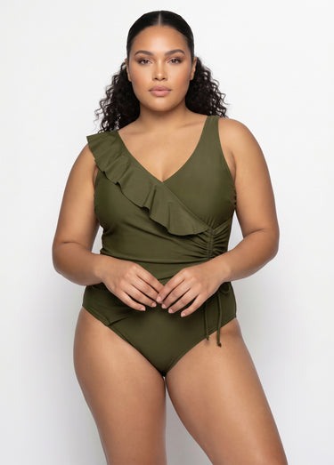 Maillot de bain cache-coeur volanté Kaki