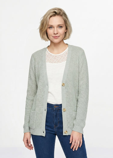 Gilet long boutonné brillant manches longues Menthe
