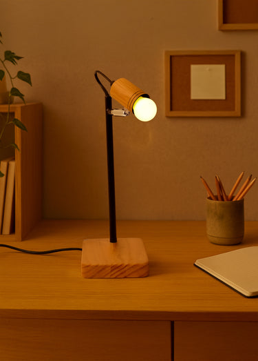 Lampe à poser minimaliste, bois et métal Naturel / Noir