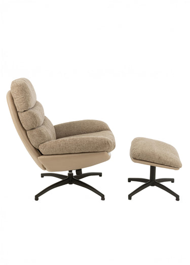 Fauteuil relax tissu + repose pieds 2BF Beige foncé / Noir