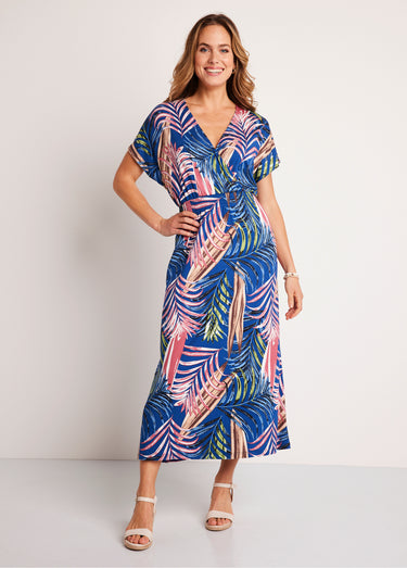 Robe longue évasée imprimé tropical Imp Bleu