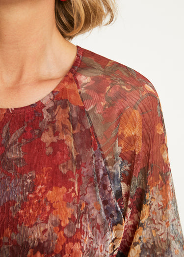 Top évasé maille résille plissée imprimée doublée Imprime Cuivre