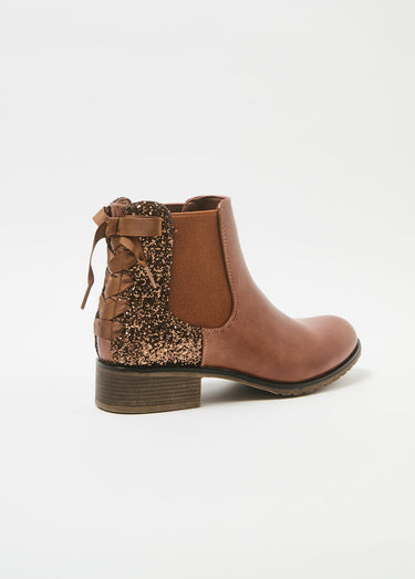 Boots Chelsea talon fantaisie avec nœud Camel