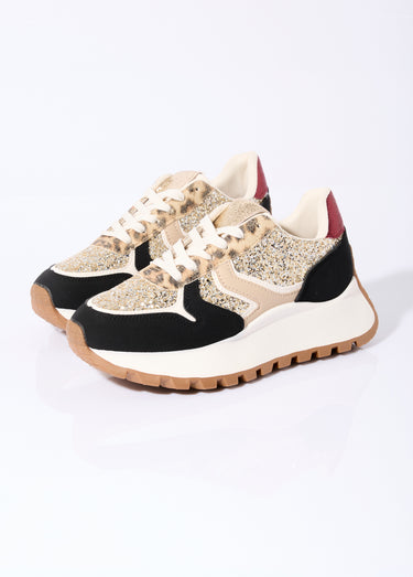 Sneakers paillettées semelle épaisse Noir/Dore