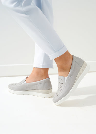 Mocassins grande largeur cuir brillant Argente