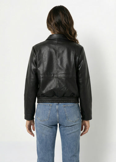 Blouson simili cuir, taille élastiquée Noir