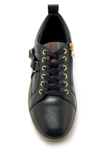 Baskets en cuir avec lacets et boucle Noir