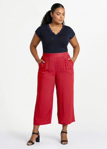 Pantalon large taille élastiquée fleuri ou uni Tomette