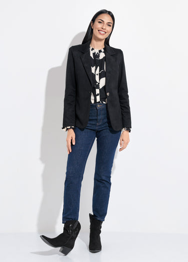 Veste col tailleur 1 bouton twill souple Noir