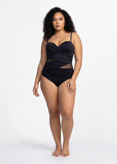 Maillot de bain empiècements résille Noir