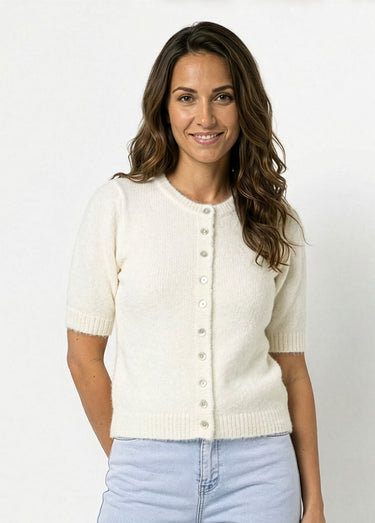 Gilet à manches courtes avec laine Ecru