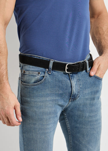 Ceinture cuir suédé et boucle métallisée Noir