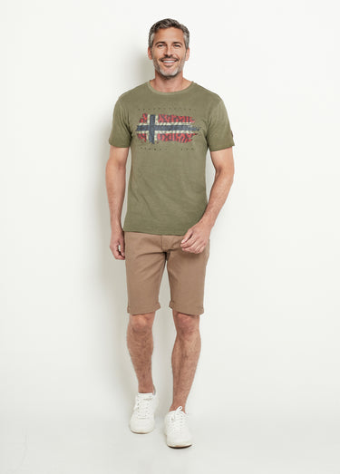 T-shirt col rond drapeau camouflage Olive