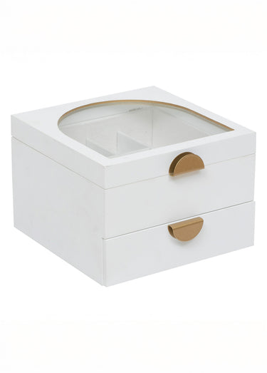 Boite à bijoux vitrée en bois et métal Blanc
