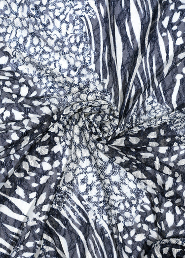 Coupon tissu, dentelle imprimée Blanc/Marine