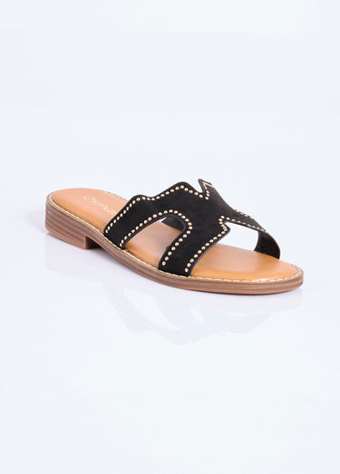 Mules suédine forme H avec clous métal Noir