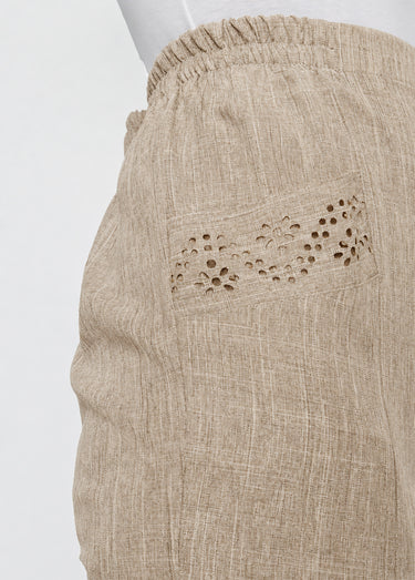 Pantalon ceinture élastiquée ajouré Beige