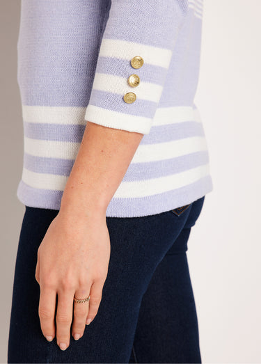 Pull rayé manches 3/4 coton Argent/Blanc