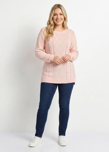 Pull-tunique jersey envers et torsades Rose