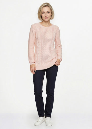 Pull-tunique jersey envers et torsades Rose