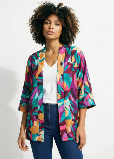 Veste longue ample motif floral Violet/Bleu
