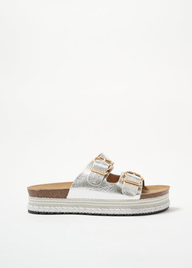 Mules double bride et semelle fantaisie Argente