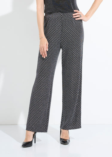 Pantalon droit taille élastiquée maille sequins Noir/Argent
