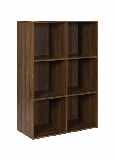 Meuble 6 cases en bois foncé rainuré Marron