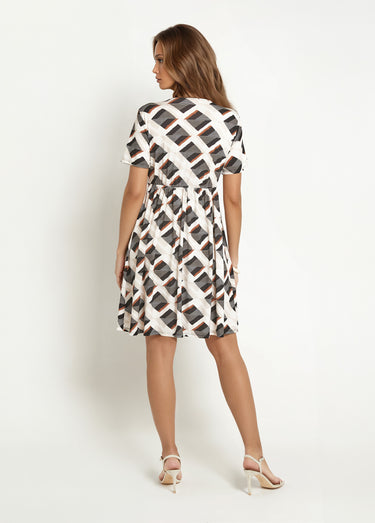 Robe cache-cœur motifs géométriques Beige/Noir
