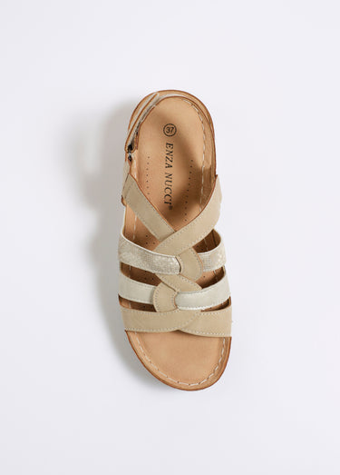 Sandales multimatières brides entrelacées Beige