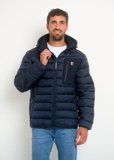 Doudoune chaude zippée à capuche Bleu