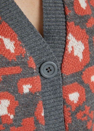 Gilet court boutonné jacquard léopard Gris/Tomette