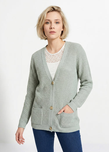 Gilet long boutonné brillant manches longues Menthe