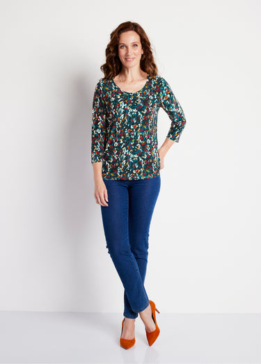 T-shirt court col rond manches 3/4 imprimé Fond Canard