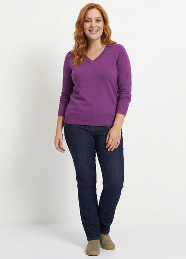 Pull doux col V manches longues Violet