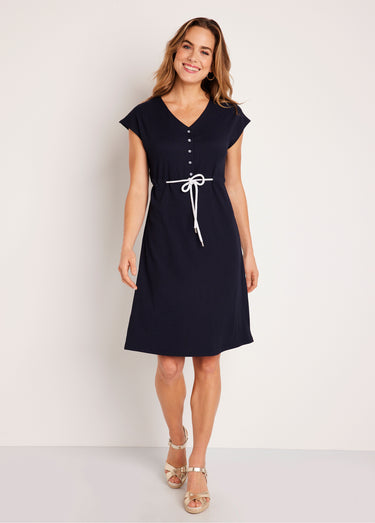 Robe courte boutonnée maille unie Marine