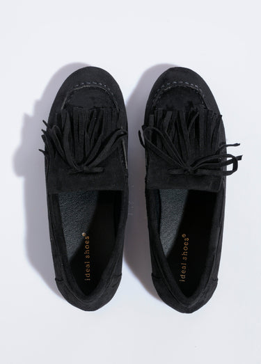 Mocassins à franges en suédine semelle plate Noir