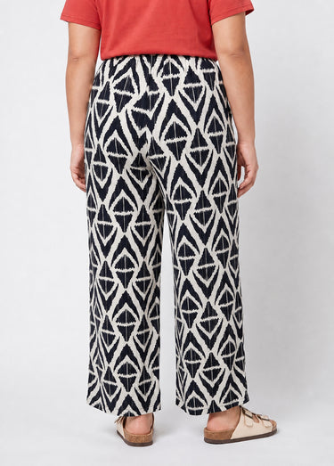 Pantalon large imprimé ethnique losanges Marine/Ecru