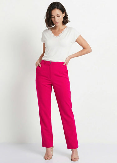 Pantalon droit uni taille semi élastiquée Framboise