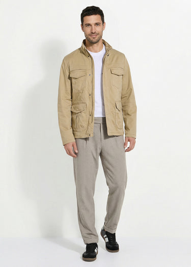 Veste casual multipoches col montant Beige