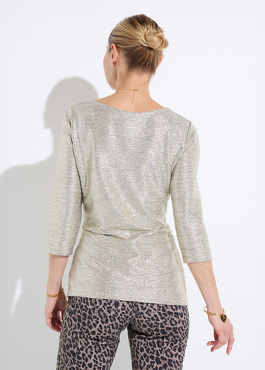 T-shirt long doré effet noué manches 3/4 Dore