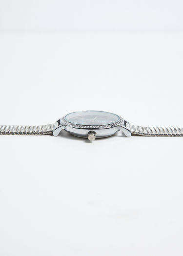 Montre ronde en acier inox avec strass Argente