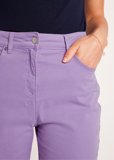 Pantalon droit coton stretch 5 poches Violet